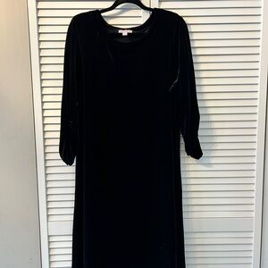 Susan Graver luxurious black velvet dress 3/4 ruch sleeves 1X